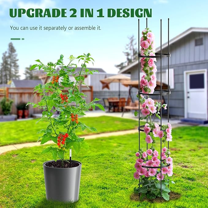 Tomato Planter Box with Trellis Self Watering Rolling Raised Garden Bed with Water Level Monitor for Climbing Vegetables Plants Cage Garden Planters Plant Pots for Plants Flowers Decor