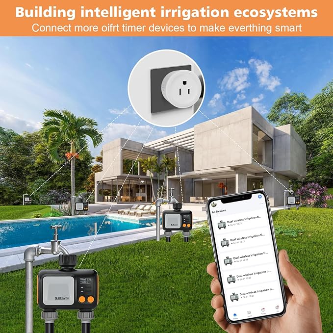 Smart WiFi Water Timer for Garden Hose - 2 Zone Sprinkler Timer with WiFi Hub - Hose Timers for Watering with Rain Delay - Irrigation Sprinkler Controller for Garden Lawns - Works with Alexa