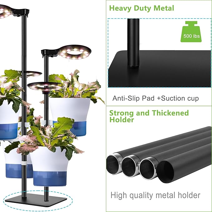 Indoor Plant Hydroponics Growing System Tower Kit with Grow lightHerb Vegetable Indoor Garden Growing System with Standing Floor Tall LED Grow LightHeight Adjustable with Timer &amp Metal Stand (La