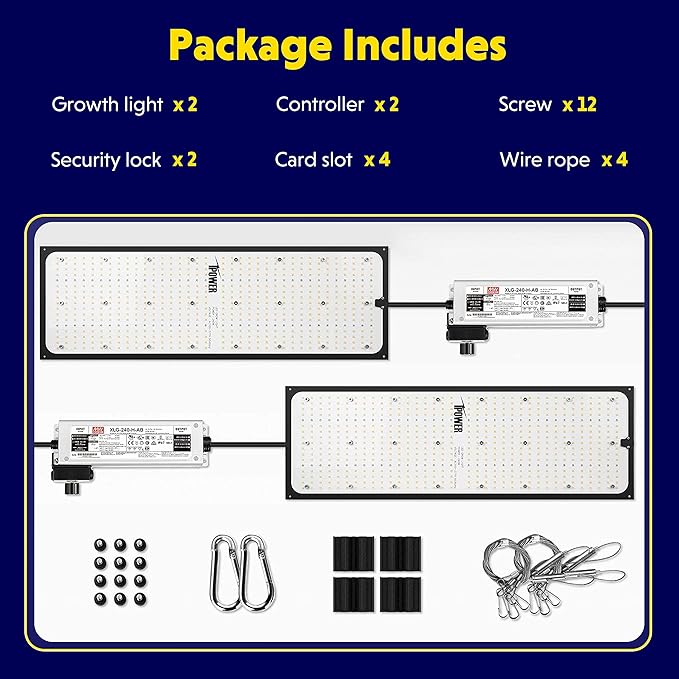 iPower 2025 2Pack LED Grow Light 3000W Full Spectrum Plant Lamp with Samsung LM301D Diodes &amp MeanWell Driver Dimmable for 2x4/3x4 for Indoor Plants Seedling Flower Veg