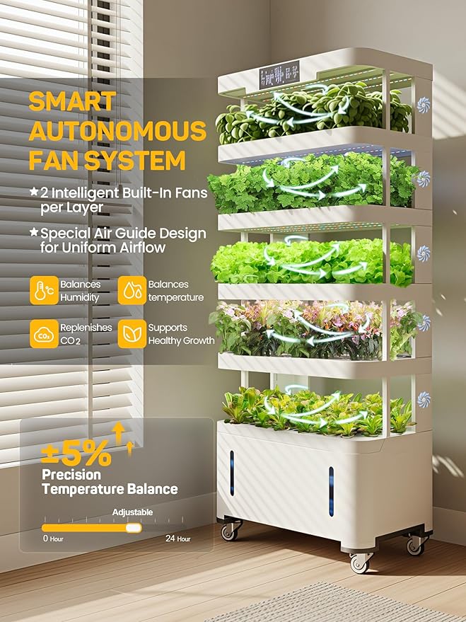 Large Hydroponics Growing System 148-Pod Vertical Indoor Garden Hydroponic Tower with Full-Spectrum Grow Lights Ultra-Quiet Pump Dual Water Tanks 30-Day Self-Managed for Home &amp Commercial