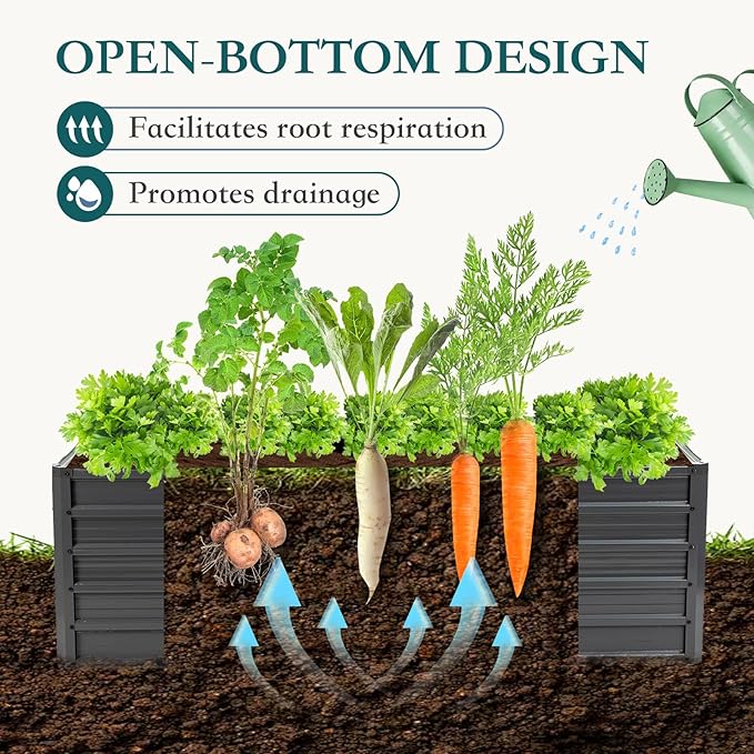 DUMOS Galvanized Raised Garden Bed Outdoor 6x3x2ft Planter Box Outdoor for Deep-Rooted Herbs/Flowers/Vegetables Large Metal Garden Bed for Patio Balcony and Backyard Gray