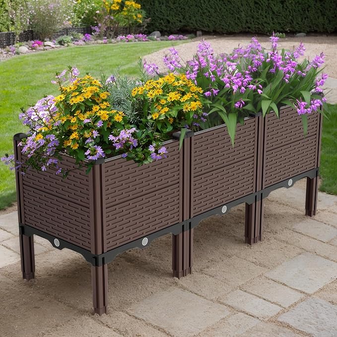 47.2 W x15.7 D x19.6 H Raised Garden Beds Outdoor 440lb Capacity Polypropylene Planter Boxes Outdoor for Vegetables Flowers Herbs Garden Box with Drain Outlet Heat and Frost Resistance