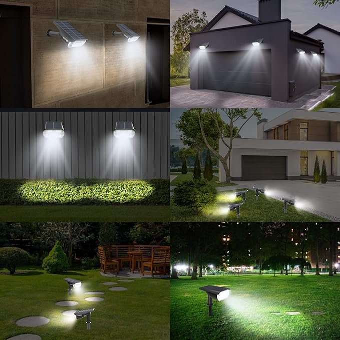 Solar Spot Lights Outdoor 1000 Lumens 64 LEDs IP67 Waterproof Landscape Lighting with 4 Modes - 2-in-1 Solar Spotlight &amp Pathway Light for Garden Yard Patio Decor 4 Pack