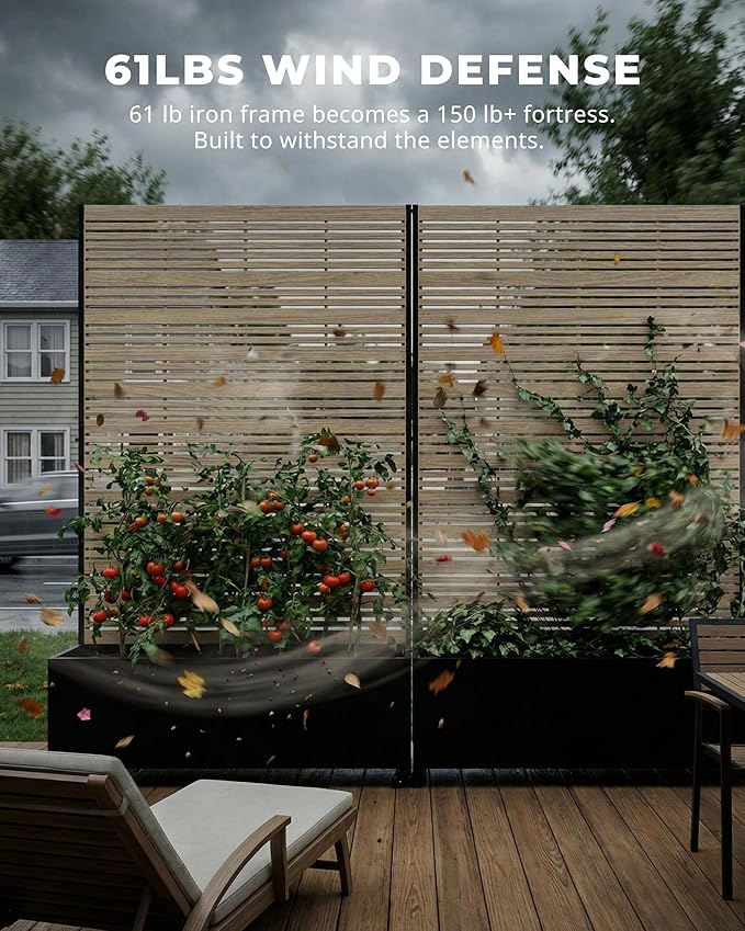 73 Metal Planter Box with Trellis on Wheels - Mobile Outdoor Planter with Drainage Holes &amp Louvered Privacy Screen Rust-Proof Wood Grain for Patio Balcony Backyard Poolside