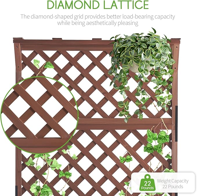 SPECRAFT Wood Planter with Trellis 35.4x17.7x72 Inch Raised Garden Bed 1.6Ft Deep Large Planter Box for Outdoor Gardening Vegetables and Climbing Plants