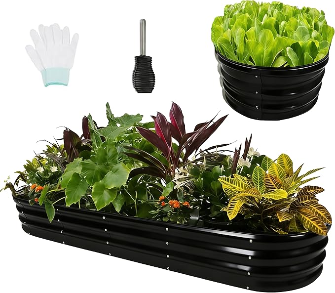 NestNature Modular Galvanized Raised Garden Bed Kits 17 Tall 10-in-2 Outdoor Metal Raised Planter Bed for Planting Plants Vegetables Fruits Flowers Herbs Gardening Ground Planter Box-Gray