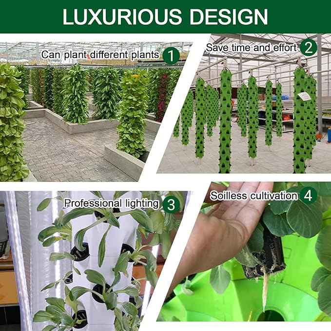 Tower Garden Growing System Hydroponics Tower Growing System Kit Soilless Cultivation Hydroponic Growing Kits for Indoor/Outdoor Herbs(Gray150cm/59in)