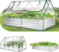 SEJOV 6x3x1ft Galvanized Raised Garden Bed with Cover &amp 2 Large Windows Mini Greenhouses for Outdoors Metal Planter Box Kit for Vegetables Flowers Herbs 1 Pair of Gloves Included Clear