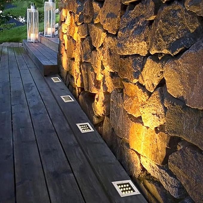 Recessed Outdoor Buried Lights Square Landscape Lamp IP67 Waterproof Round Garden LED Spotlight 12V Low Pressure Stainless Steel Well LightBlue 36 W