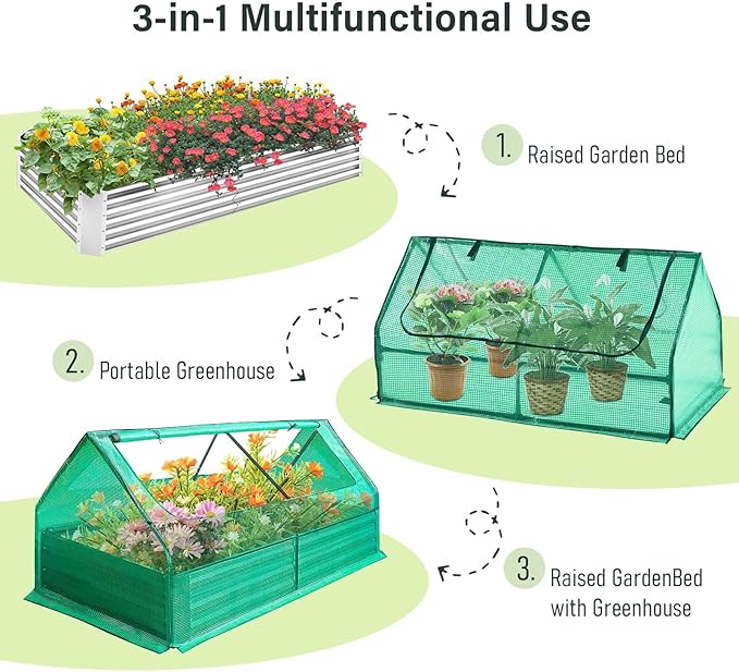Raised Garden Bed 6x3x1 ft Galvanized Raised Beds for Gardening Vegetables with Cover Large Planter Raised Bed Outdoor for VegetablesFlowerHerb