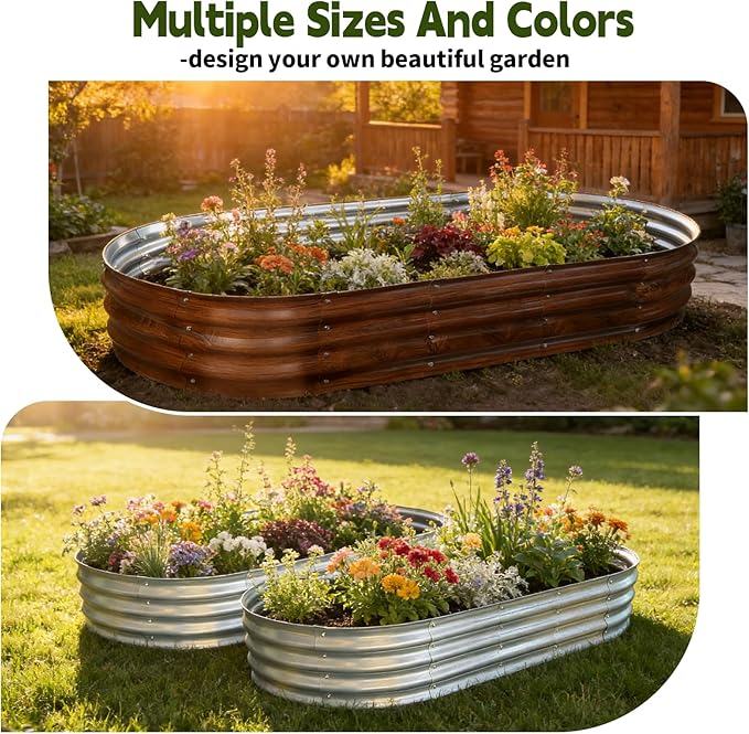 Galvanized Raised Garden Bed Outdoor Large Raised Bed for Gardening 2Pcs 6x3x1ft Oval Metal Planter Box for Vegetables Fruits Flowers Silver