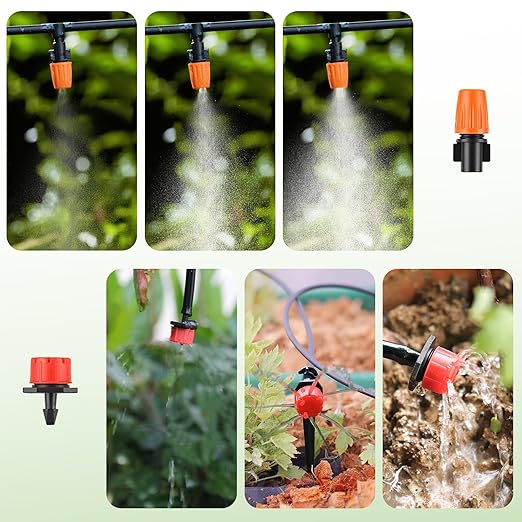 LasTool 98FT Drip Irrigation KitAutomatic Garden Watering System with 1/4 TubingAdjustable Mist Sprayer Nozzles &amp Drip Emitters for Raised BedPatioLawn Greenhouse-Easy DIY Installation