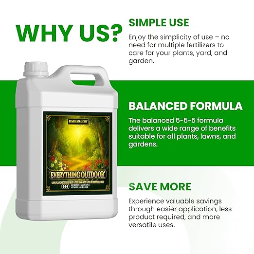 Humboldts Secret Everything Outdoor Plant Food | 5-5-5 Liquid Fertilizer with Norwegian Kelp | All Purpose Lawn Vegetable &amp Fruit Food | Garden Nutrients | Refillable Hose End Bottle | 1 Gallon