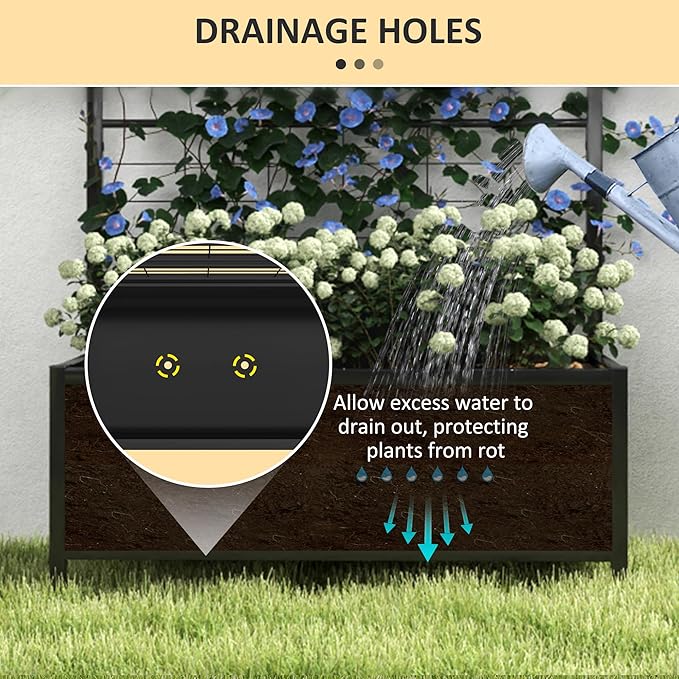Outsunny Planter Box with Trellis 35.4 x 15.7 x 47.2 inch Raised Garden Bed with Drainage Holes Planters for Outdoor Plants Vegetables Flowers Herbs Trellis Planter Black