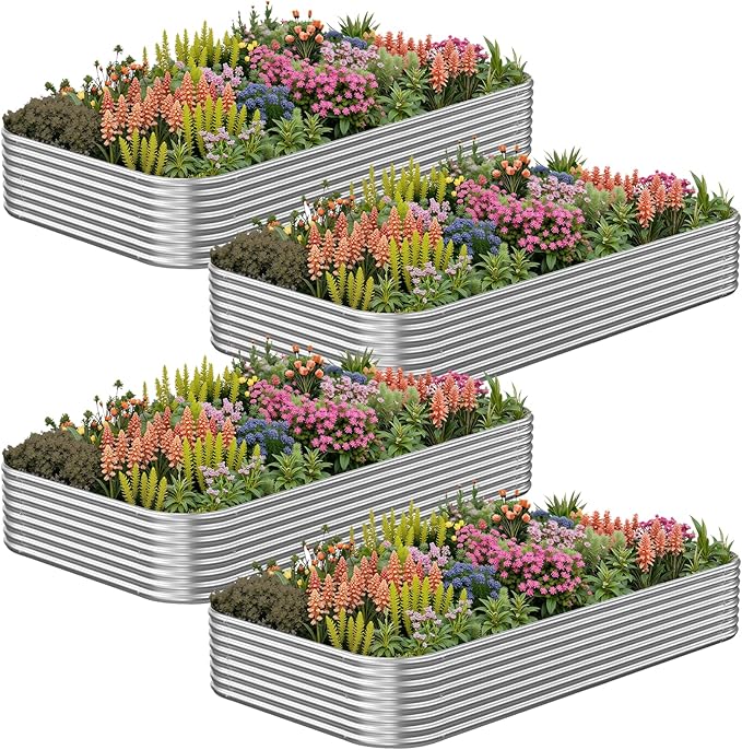 4 Pack Corrugated Galvanized Steel Raised Garden Bed Outdoor Metal Above Ground Garden Bed for Vegetables and Flowers Raised Beds for Gardening-4x2FT