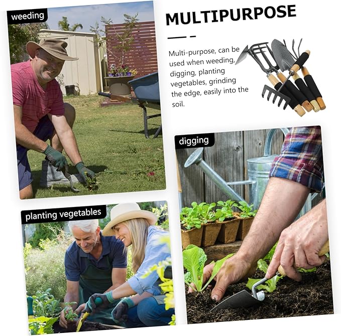 Totority 5pcs Heavy Duty Gardening Tool Set Garden Trowel Hand Rake Leaf Scoop Plant Shovel for Lawn and Garden