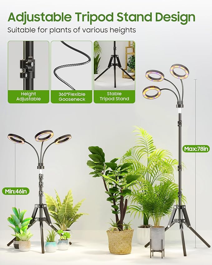 Grow Lights for Indoor Plants Full Spectrum LED Plant Light with Tripod Stand Plant Growing Lamps with Timer 3/9/12H 3 Color Modes 6 Brightness 78'' Adjustable Height for Large Plants