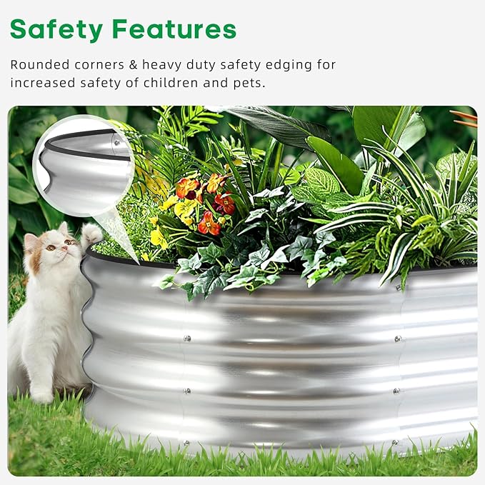 2-Pack Complete Raised Garden Bed Kit 4.5x2x1 Ft Galvanized Metal Oval Planter Boxes for Outdoor Rust-Proof Deep Root Vegetable Flower Herb Garden