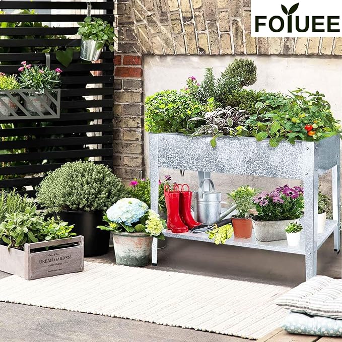 Galvanized Raised Garden Bed for Vegetables Elevated Planter Box with Legs Outdoor Patio Apartment Herb Container Metal