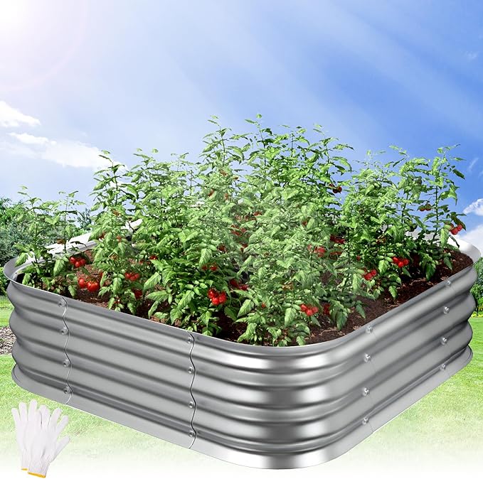 Galvanized Raised Garden Beds for Gardening - 23x23x11in Thickened Small Metal Planter Box Above Ground for VegetablesFlowers HerbOutdoor Garden Container Square