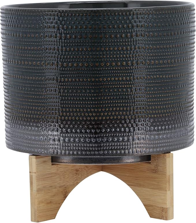 Generic 10 Dotted Planter W Wood Stand Green
