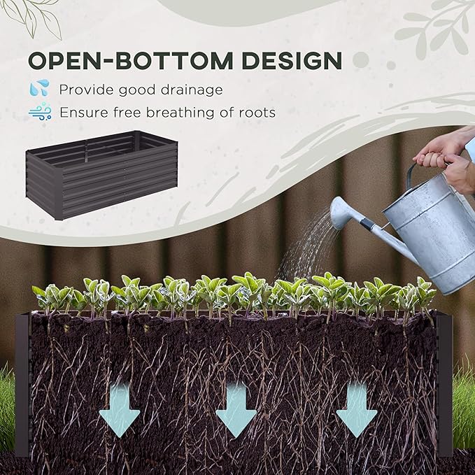 Outsunny Galvanized Raised Garden Bed Kit with Reinforcing Bars Large and Tall Metal Planter Box for Vegetables Flowers and Herbs 6' x 3' x 2' Dark Gray