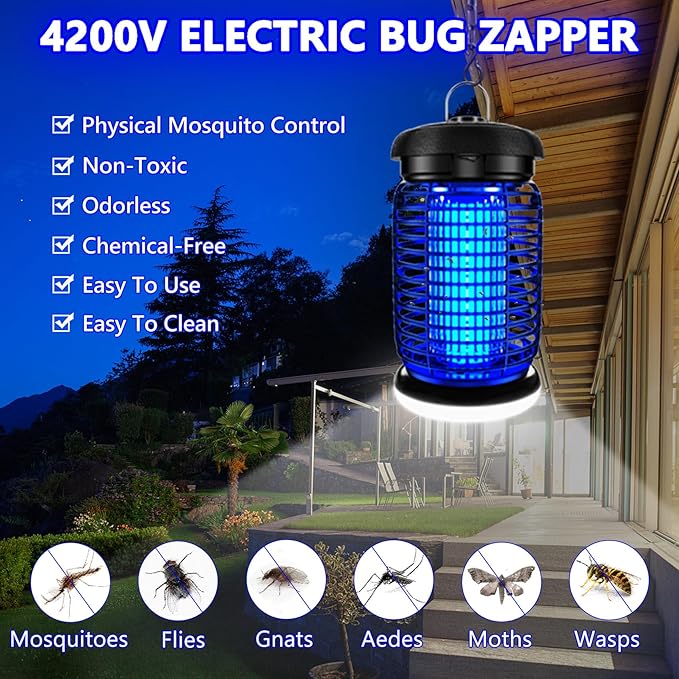 Bug Zapper Outdoor Mosquito Zapper with LED Light Fly Zapper Outdoor Indoor Insect Zapper Electric Fly Traps Plug in Mosquito Killer for Patio Yard