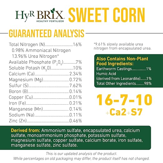 HyR BRIX Slow-Release 16-7-10 Sweet Corn Fertilizer 5lb Bucket - Corn Food with Calcium &amp Sulfur - Essential Micronutrients for Big Uniform Ears &amp Sweet Flavor