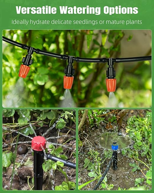 Pawfly Drip Irrigation System for Garden 240FT Drip Irrigation Kit with 1/2 &amp 1/4 Tubing Adjustable Emitters Fittings and Accessories Garden Watering System for Garden Greenhouse Lawn Yard