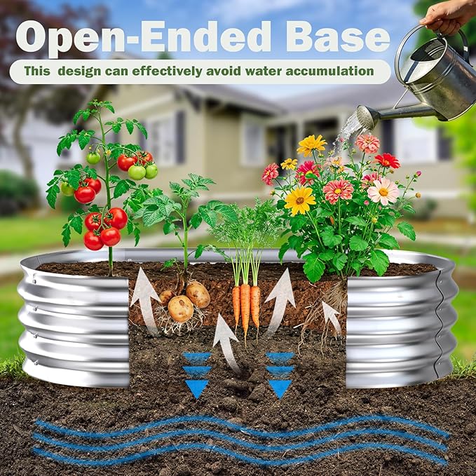 Galvanized Raised Garden Bed Outdoor 4x2x1ft(2Pack) Metal Heavy Duty Planter Boxes for Gardening Easy Assemble Small Oval Plant Container Kit for Vegetables Flowers Fruits Silver