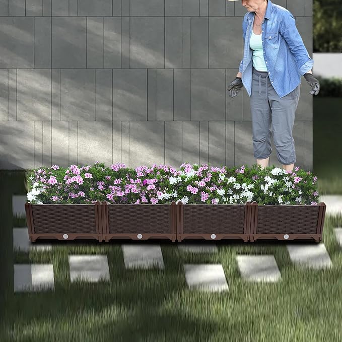 61x15x8.6in Raised Garden Bed Floor Standing Elevated Plastic Planting Planter Boxes for Backyard Patio Balcony Garden Boxes Outdoor Raised with Drainage System -Coffee