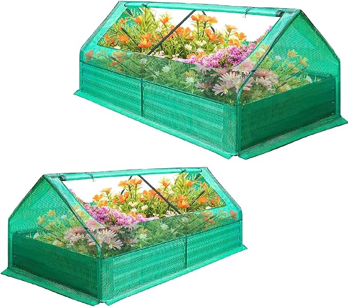 Compact Greenhouses for Outside with Raised Garden Bed – Great for Terraces/Small Lawns Includes Garden Netting + Planters for Outdoor Plants