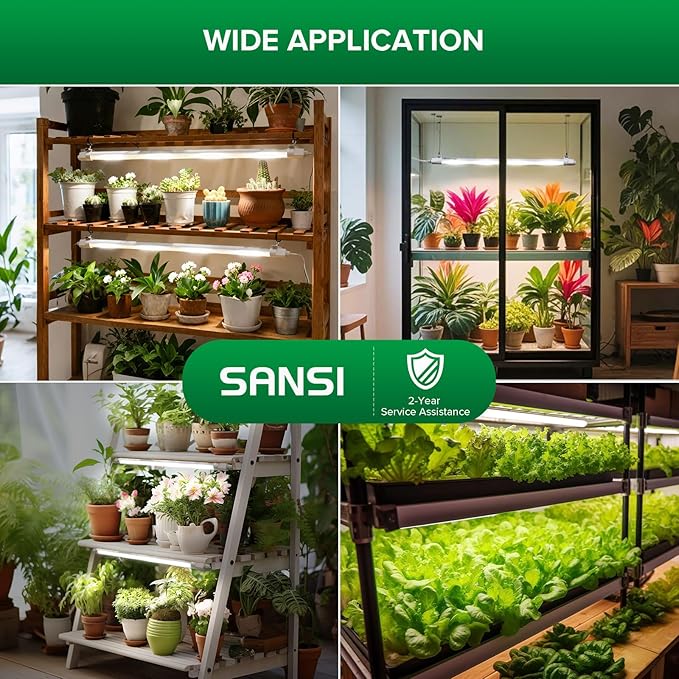 SANSI Grow Lights for Indoor Plants 25W Plant Lights for Indoor Growing 2FT 4000K Full Spectrum T8 LED Grow Light Strips with 4-Level Dimmable Auto On Off 4 8 12 Hrs Remote Control IP54 White