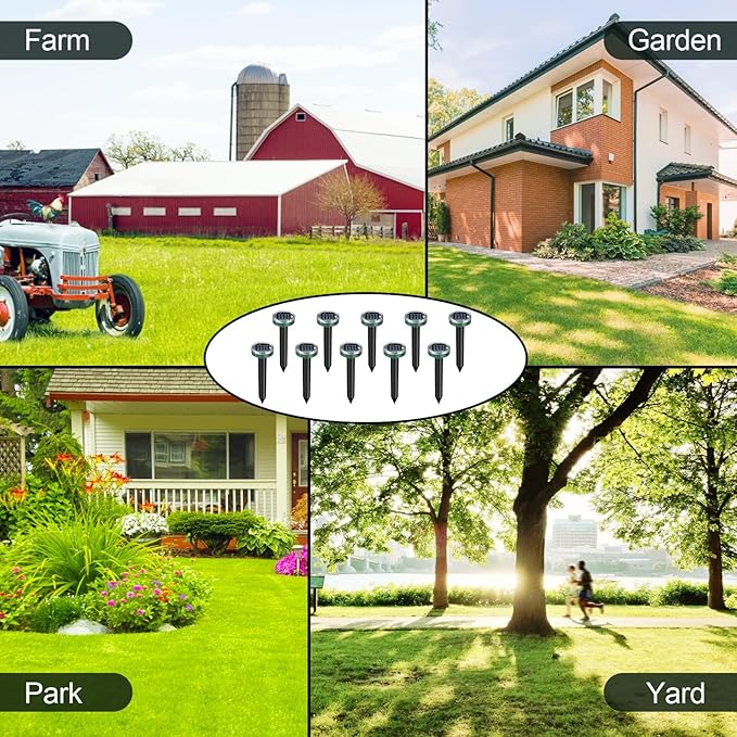 Mole Repellent Solar Powered 10 Pack Snake Repellent Ultrasonic Groundhog RepellerGopher Repeller Sonic Mole Deterrent Spikes Snake Gopher Mole Vole Repellent Outdoor for Lawn Garden &amp Yard