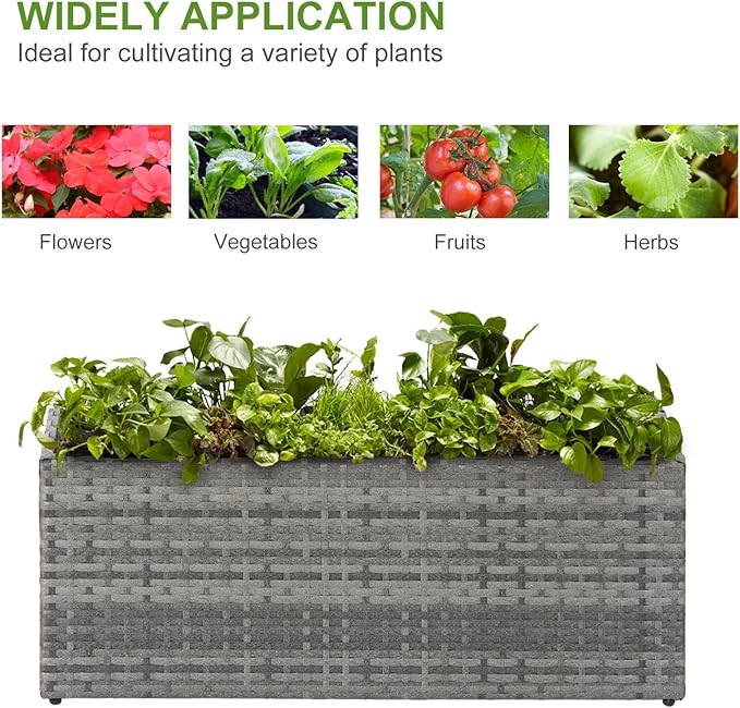 LEWIS&ampWAYNE Large Rectangular Block Planter Box Handmade Wicker Tall Planters for Outdoor Plants with Removable Liners Modern Planter for Indoor Outdoor Patio Deck - Gray 36''x12''x16''
