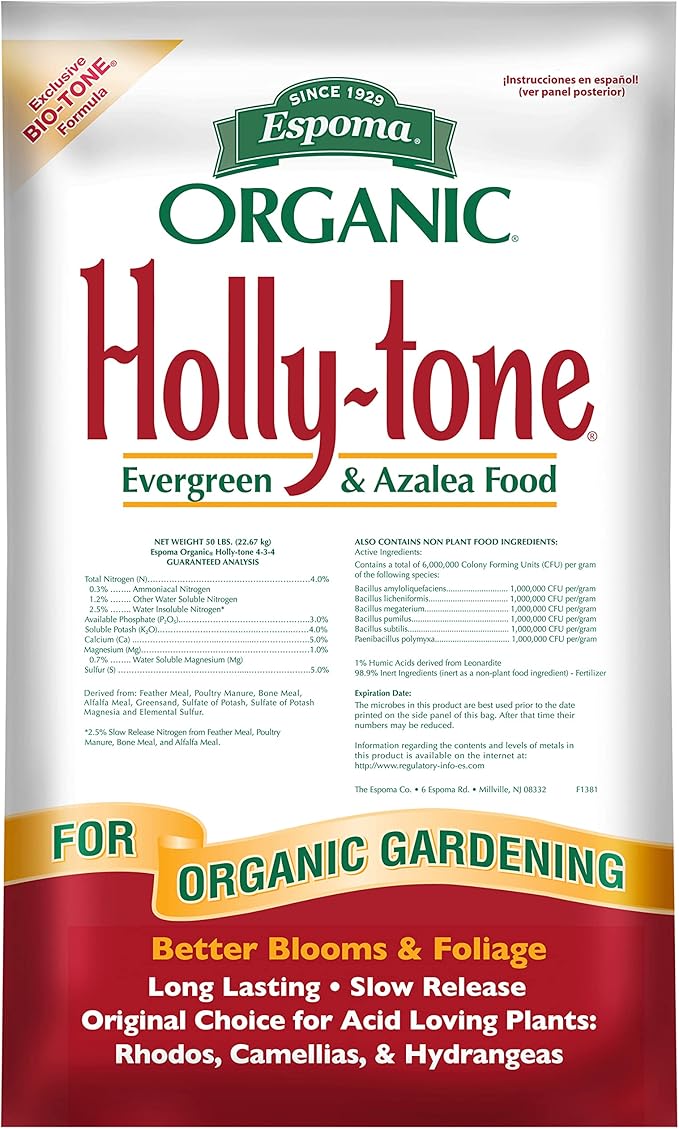 Espoma Organic Holly-Tone 4-3-4 Natural &amp Organic Evergreen &amp Azalea Plant Food 50 lb. Bag The Original &amp Best Fertilizer for All Acid Loving Plants Including Rhododendrons &amp Hydrang