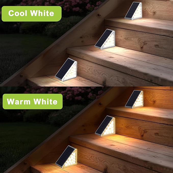 DAMINY Solar Step Light for Outside2CCT(Warm &amp Cool)2 Lighting Modes Stair Light Outdoor Waterproof IP65Solar Deck Light for StepsStairsDeckYardPatioPorch and Front Door6 Pack