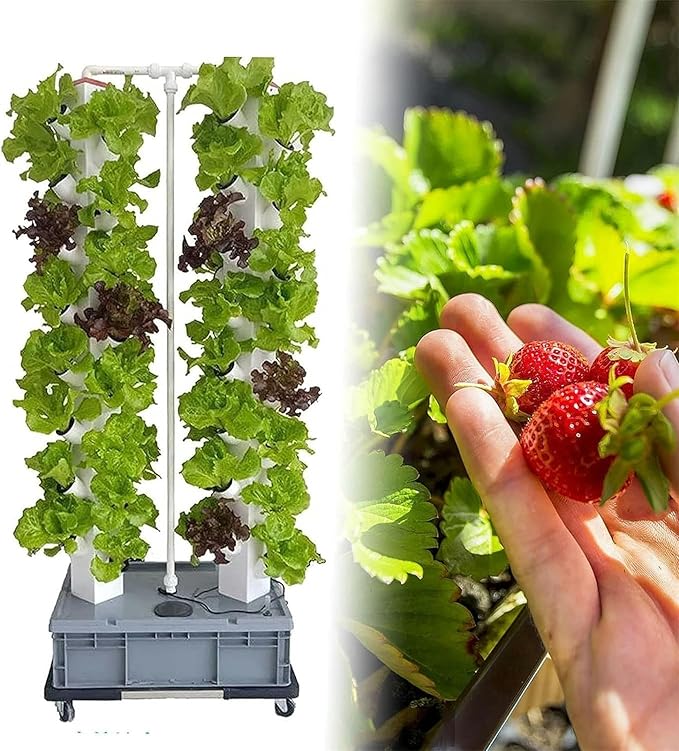 Hydroponic Growing Kits Hydroponics Growing Indoor Garden ｜ 64 Holes Growing Kit with Pump ｜ Vertical Hydroponic Tower for Frui