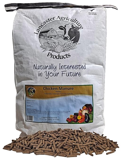 Chicken Manure Pellets 16 Pounds - Nutrient-Rich Slow-Release Fertilizer with Nitrogen Phosphorus &amp Potassium for Healthy Plant Growth and Soil Improvement - Lancaster Agriculture Products