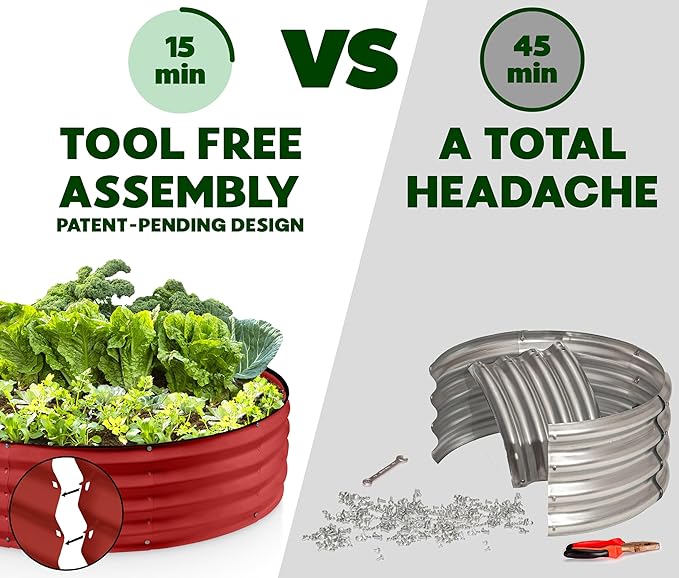 Round Galvanized Raised Garden Bed // 4×4×1 ft (2-Pack) Galvanized Raised Garden Beds Outdoor for Gardening Vegetables Flowers (Red) // Patented Tool-Free Design Round Planter