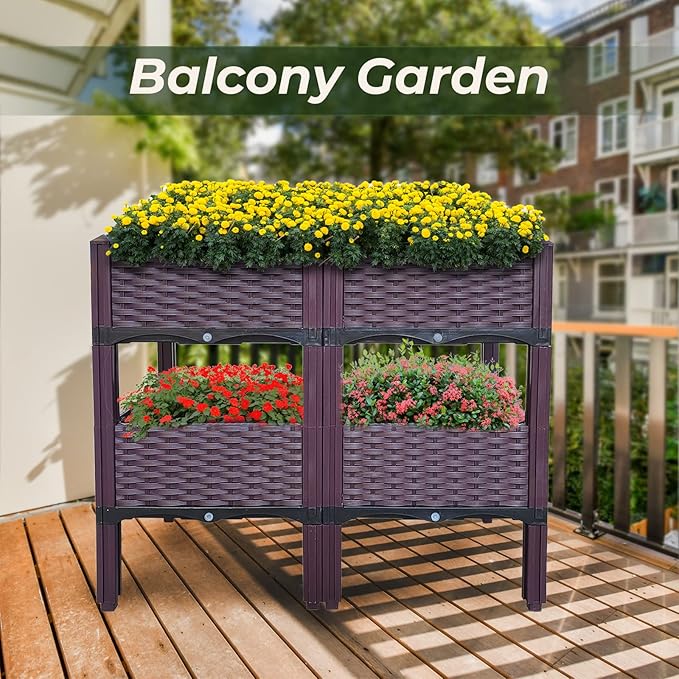 Doppy Planter Boxes Raised Garden BedPlanter Boxes Raised Garden Bed with Legs Set of 4 Planters for Outdoor Indoor Plants Elevated Garden Boxes Plant Pots for Flowers Vegetables Fruits Herbs