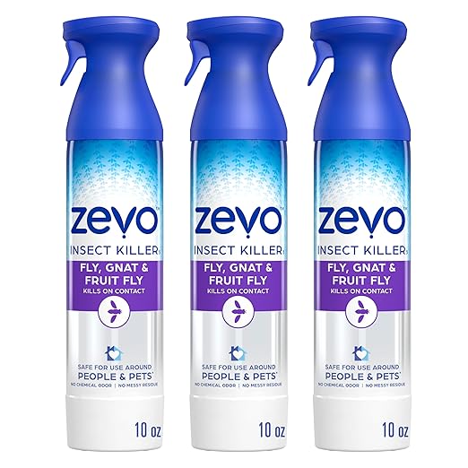 Zevo Flying Insect Killer Spray - Bug Spray for Home Use - Versatile Gnat Mosquito Fruit Fly Killer &amp More - with Rosemary &amp Cornmint Oil - for Indoor &amp Outdoor Use (3 Bottles)