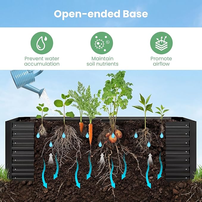 HAPPYGRILL Raised Garden Bed with Cover Planter Boxes Outdoor w/Mini Greenhouse 2 Roll-up Windows &amp Open-Ended Base Metal Growing Raised Bed for Vegetables (Black 71” x 36” x 48”)