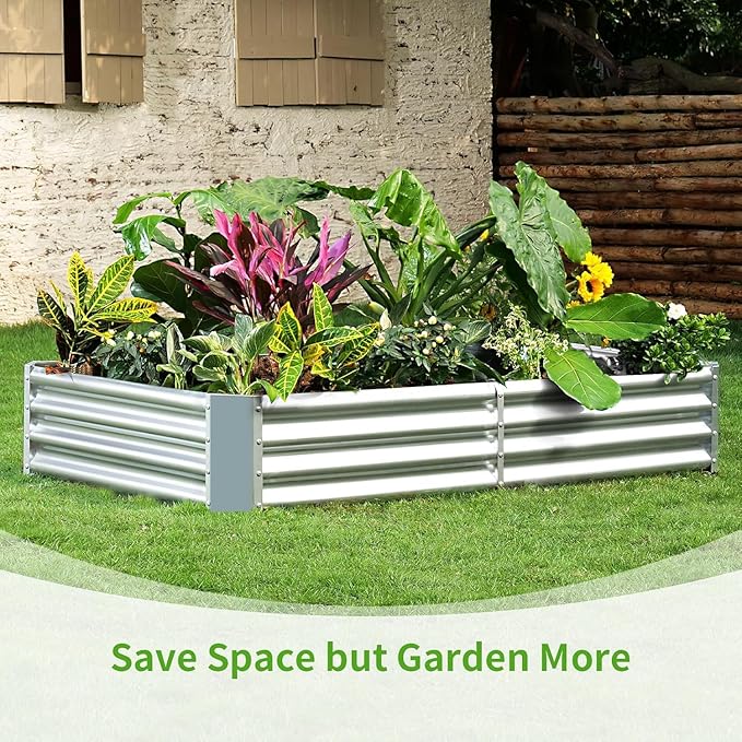 Land Guard 3 Pack 6×3×1ft Galvanized Metal Raised Garden Bed Metal Planter Kit Box Outdoor for Deep-Rooted Vegetables Flowers Green and Herbs Silver
