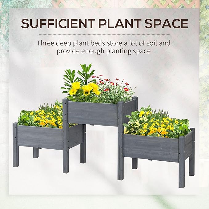 73x18x32 3Tier Elevated Garden Bed Wooden with Weather-Proof Coating Heavy-Duty ConstructionFreestanding Grey Full Assembly Durable Design