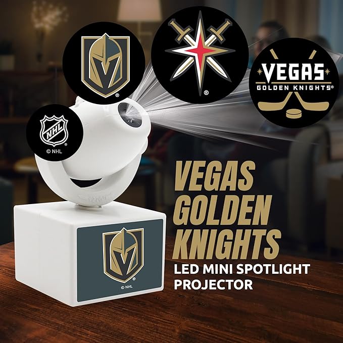 Sporticulture NHL American Hockey Vegas Golden Knights LED Mini Spotlight Projector – 6 Team Logos Portable &amp USB Rechargeable – For Game Day Parties Dorm Rooms &amp More (No Button Batteries R