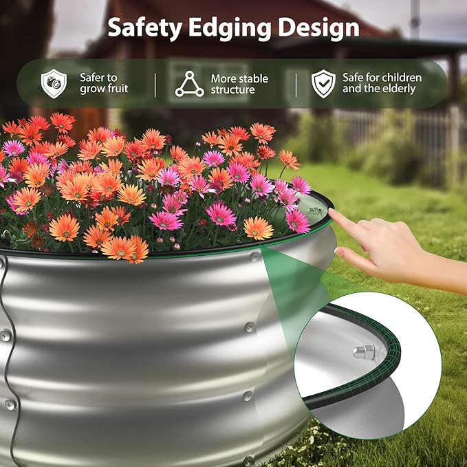 Raised Garden Bed Kit 4x2x1 ft Galvanized Planter Box Outdoor with Safety Edging Large Metal Raised Beds for Gardening Vegetables Flower Herb (Classic Silver)