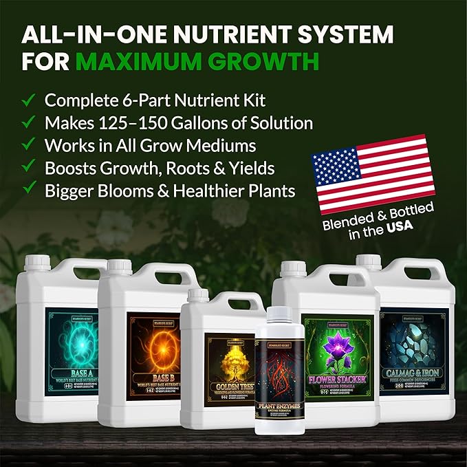 Humboldts Secret Starter Kit Pack | Indoor and Outdoor Plant Fertilizer and Hydroponic Nutrients | Base A &amp B CalMag and Iron Golden Tree Flower Stacker Plant Enzymes | Complete Garden System