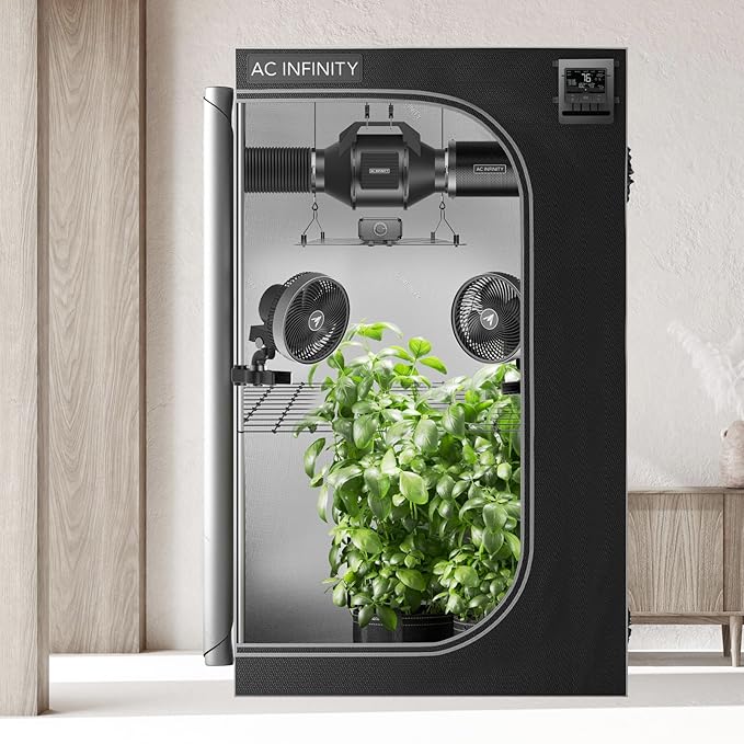AC Infinity Advance Grow System 4x4 4-Plant Kit WiFi-Integrated Grow Tent Kit Automate Ventilation Circulation Schedule Full Spectrum Samsung LM301H LED Grow Light 2000D Mylar Tent